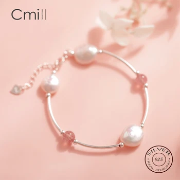 

CMiLL Real 925 Sterling Silver Baroque Strawberry Crystal Pearl Bracelet For Women Fashion Fine Jewelry Bracelets & Bangles Gift