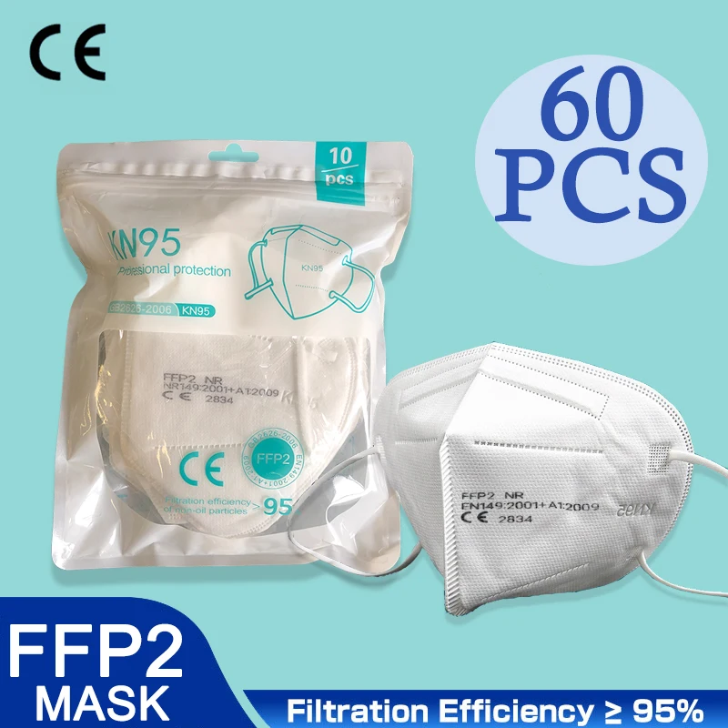 Promoción Mascarilla facial protectora KN95 de 5 capas, máscara respirador con filtro FPP2 FPP3 FFP3, 60 uds. CE FFP2 qxQKMpgb8N5