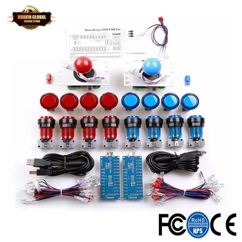 

LED Arcade DIY Parts 2x Zero Delay+2x 5pin 8 Way Joystick+2x Zero Delay USB Encoder 16 X-ring Fixed LED Illuminated Push Button