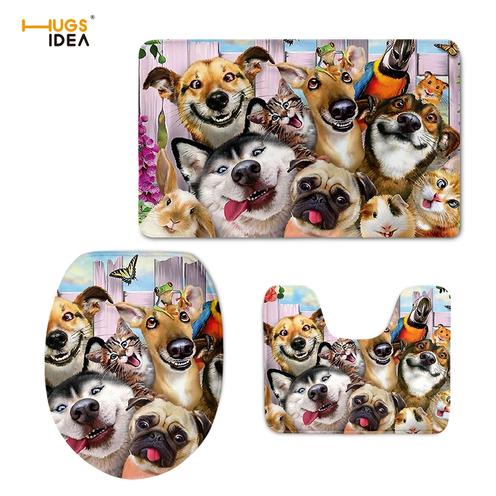 HUGSIDEA Selfie Dog 3D узор нескользящий WC декоративный коврик Ванная комната Чехлы для сиденья унитаза для детей милые коврики 3 шт./компл - Цвет: HMA115CP