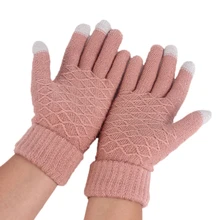 Новинка, вязаные перчатки для женщин, зимние, сохраняющие тепло, экранный клик, Sence, варежки, перчатки, одноцветные, толстые, мягкие, плюшевые, 1011