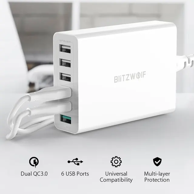 BlitzWolf 60W Dual QC3.0 6 Port USB PD Phone Charger for iphone for huawei Mobile Phone Chargers Accessories USB Fast Charging 2
