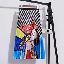 Lucyever/Модная женская плиссированная юбка, осенняя шелковая женская Юбка-миди с принтом и высокой талией, элегантные вечерние, розовые, большие размеры, Faldas