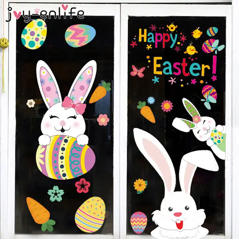 Pascoa Janela Adesivos Coelho Ovos De Pascoa Coelho Pintainho Pvc Adesivo De Parede Decoracoes De Pascoa Para Casa Festa De Pascoa Vidro Adesivos Adesivos De Parede Aliexpress