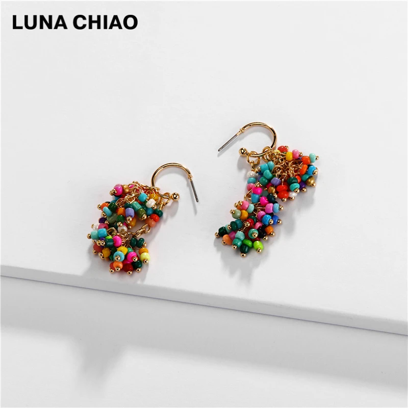 LUNA CHIAO модные ювелирные изделия Разноцветные бисерный кластер бохо