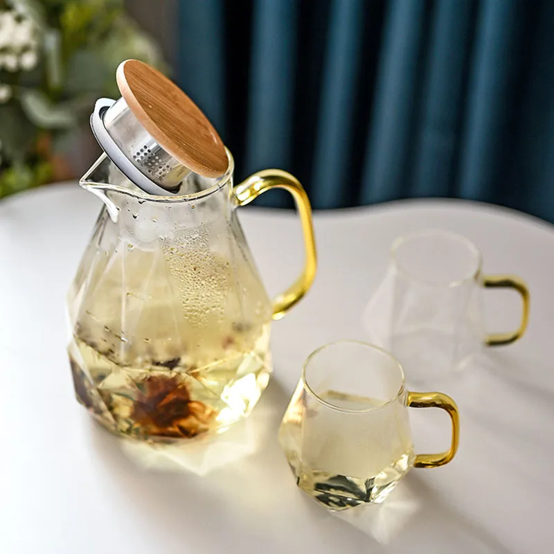 Diamond Texture Glass Teapot Set Hot Cold Water Jug Transparent Coffee Pot Home Heat-resistant Large Capacity Setheatable Kettle