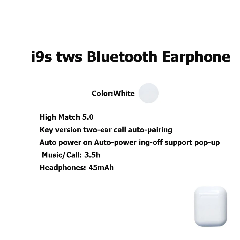 I12 TWS Bluetooth 5,0 беспроводные наушники спортивные стерео умные сенсорные наушники i7 TWS наушники-вкладыши Bluetooth наушники I9s музыкальный наушник - Цвет: i9 white