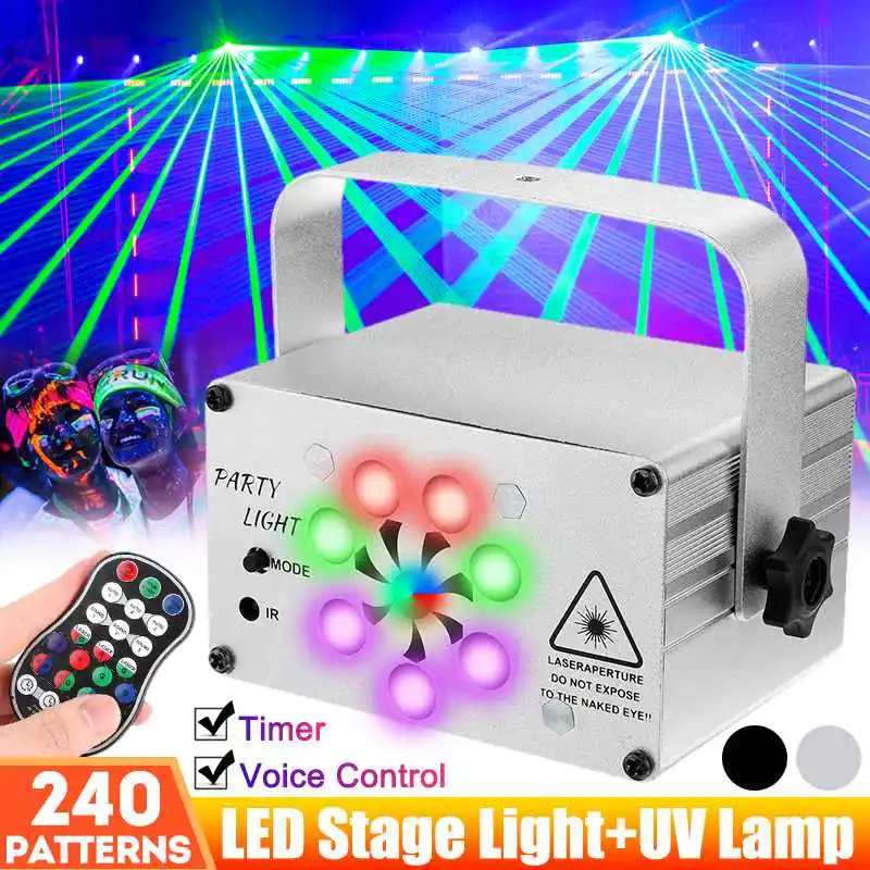Mini RGB Laser Projector Light 240Patterns DJ Disco Party Bar LED Stage Lighting 