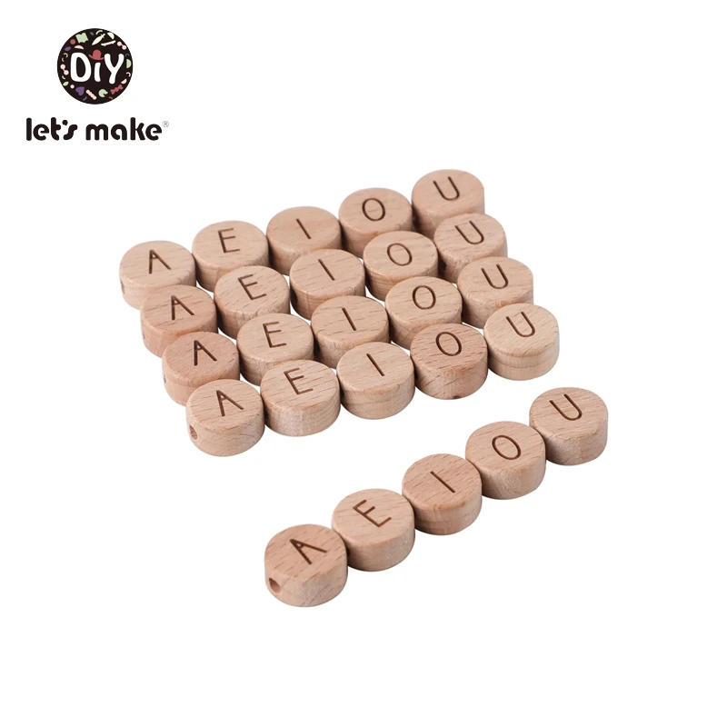 

Let's Make 26 English Alphabet Letter 10pcs Personalized Custom Baby Name Wooden Beads Beech Rough DIY Accessories Baby Teether