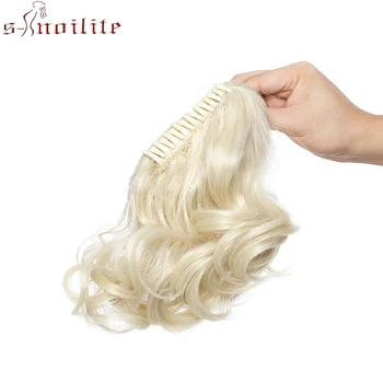 S-noilite Wavy Ponytail Claw on Ponytail Synthetic HairPiece Clip in Hair Extensions Fake Hair Black Brown For Women Hair 2