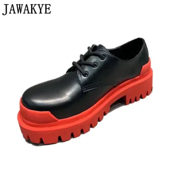 

2020 Autumn New Women's Platform Shoes Round toe Lace up Thick Sole Flat Shoes Loafers Shoes Balck Leather Casual Shoes Woman