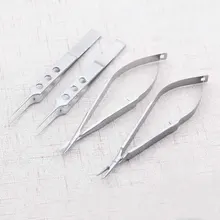 New 11cm Stainless steel ophthalmic microsurgical instruments Needle Holder Micro scissors Tweezers hand surgery 4pcs/set