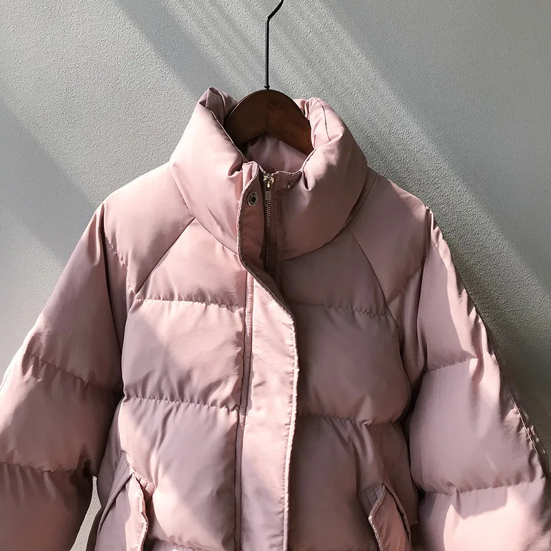 Модная зимняя парка, Женская Толстая Теплая стеганая куртка, космическая хлопковая свободная повседневная куртка для дам, однотонное пальто с воротником-стойкой и карманами