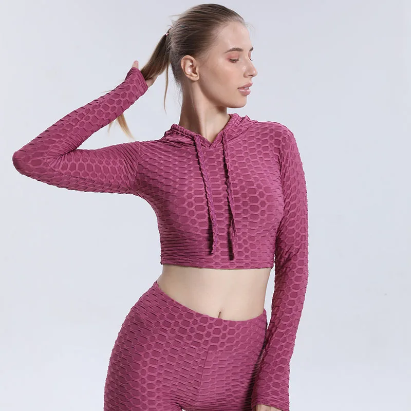 de yoga para mujer, ropa sexy de manga larga con capucha de burbujas de jacquard, Top Yoga para - AliExpress Deportes y entretenimiento