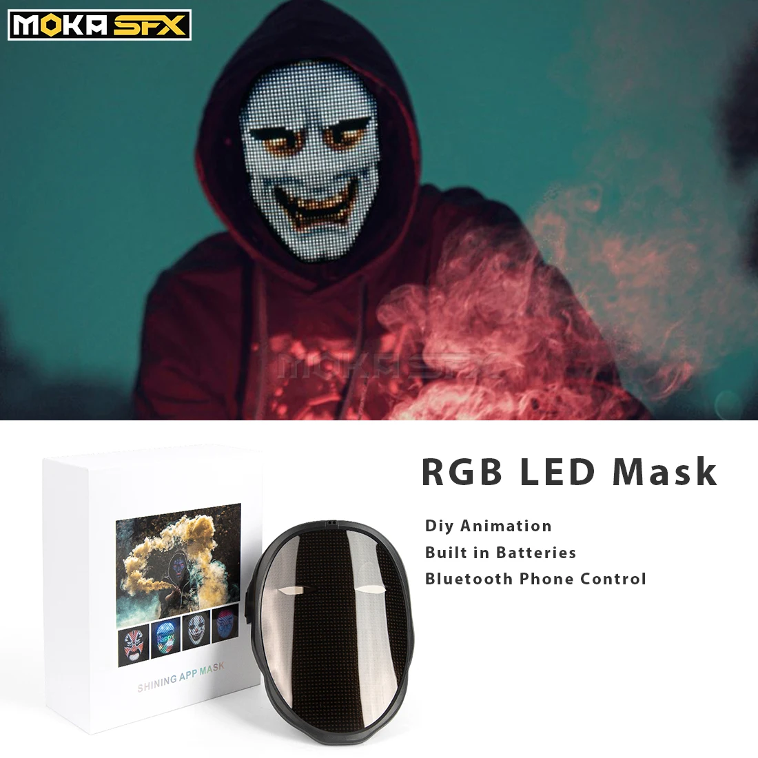 LED Mask Halloween RGB Bluetooth Illuminate Mask Diy Animation Built in