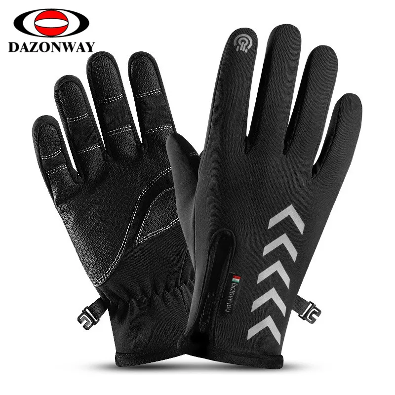 Men Women Cycling Gloves Autumn Winter Waterproof Slip Five Finger Touch Screen Night Riding Running Reflective Strip Gloves XXL