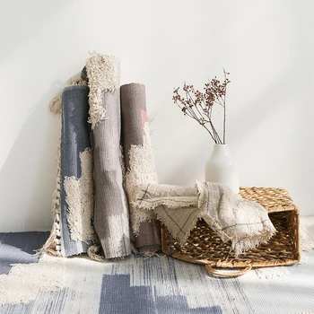 

National Style Bedside Sofa Area Rug Home Decor Weave Shoebox Balcony Mat Soft Anti-slip Absorbent Kitchen Bathroom Rug Doormat