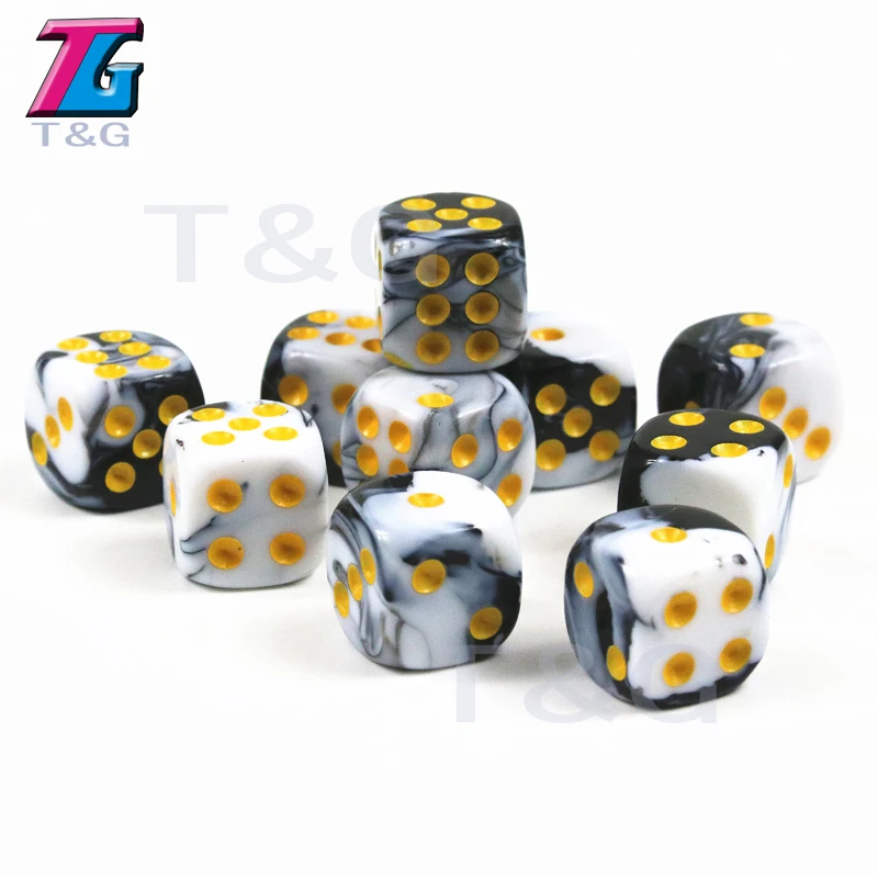 T& G 10 шт./компл. 12 мм D6 азартные игры в кости с золотым Стандартный в горошек аксессуары для азартных игр, настольные игры - Цвет: White black