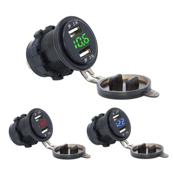 

4.2A Car 2 Port Dual USB Charge Adapter Cigarette Lighter Socket LED Voltmeter with Waterproof Cover for DC 12V-24V Cars Vehicle