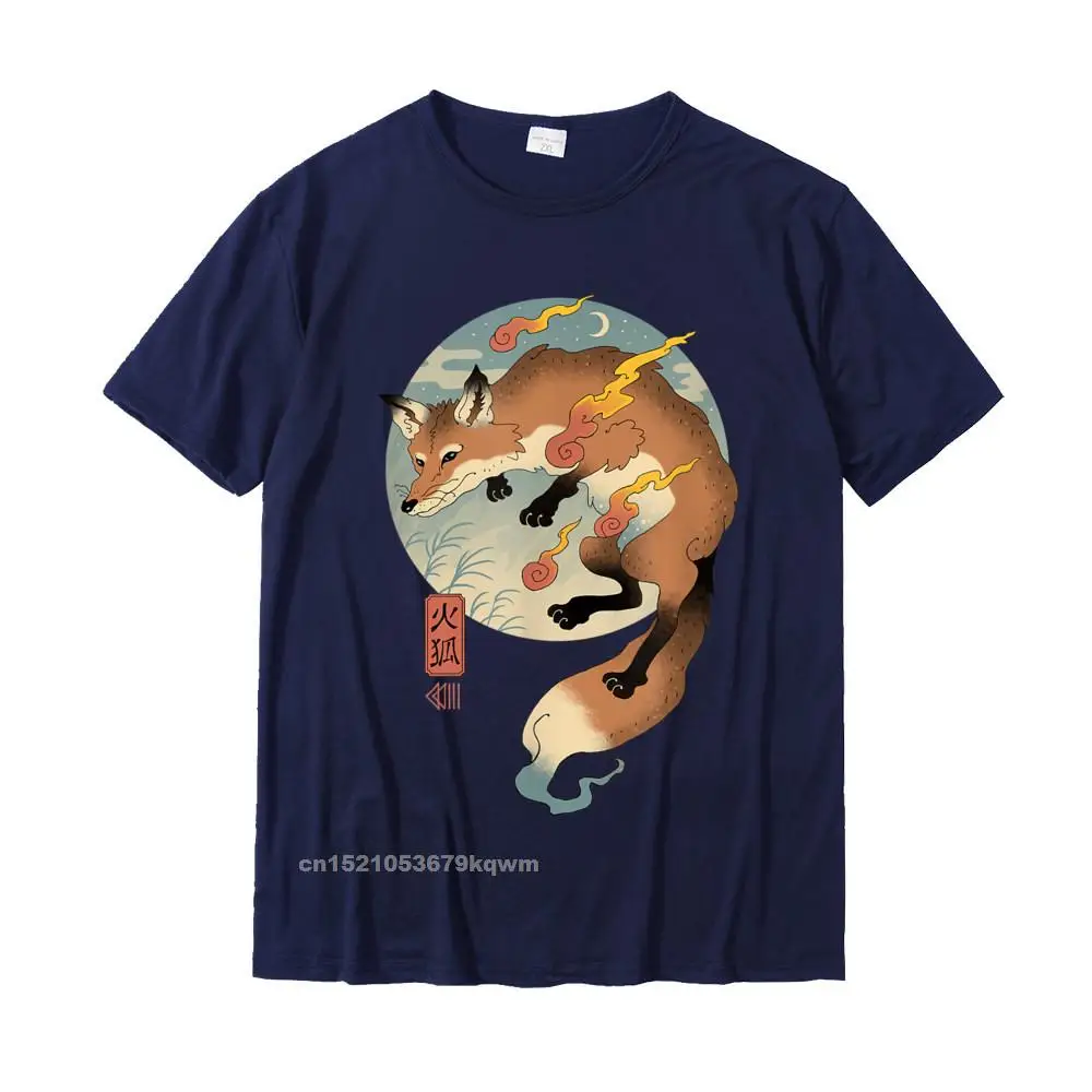 New Design Men Top T-shirts Crew Neck Short Sleeve 100% Cotton Fire Fox Ukiyo-e T-Shirt__3213 Tops & Tees Unique T-Shirt Fire Fox Ukiyo-e T-Shirt__3213 navy