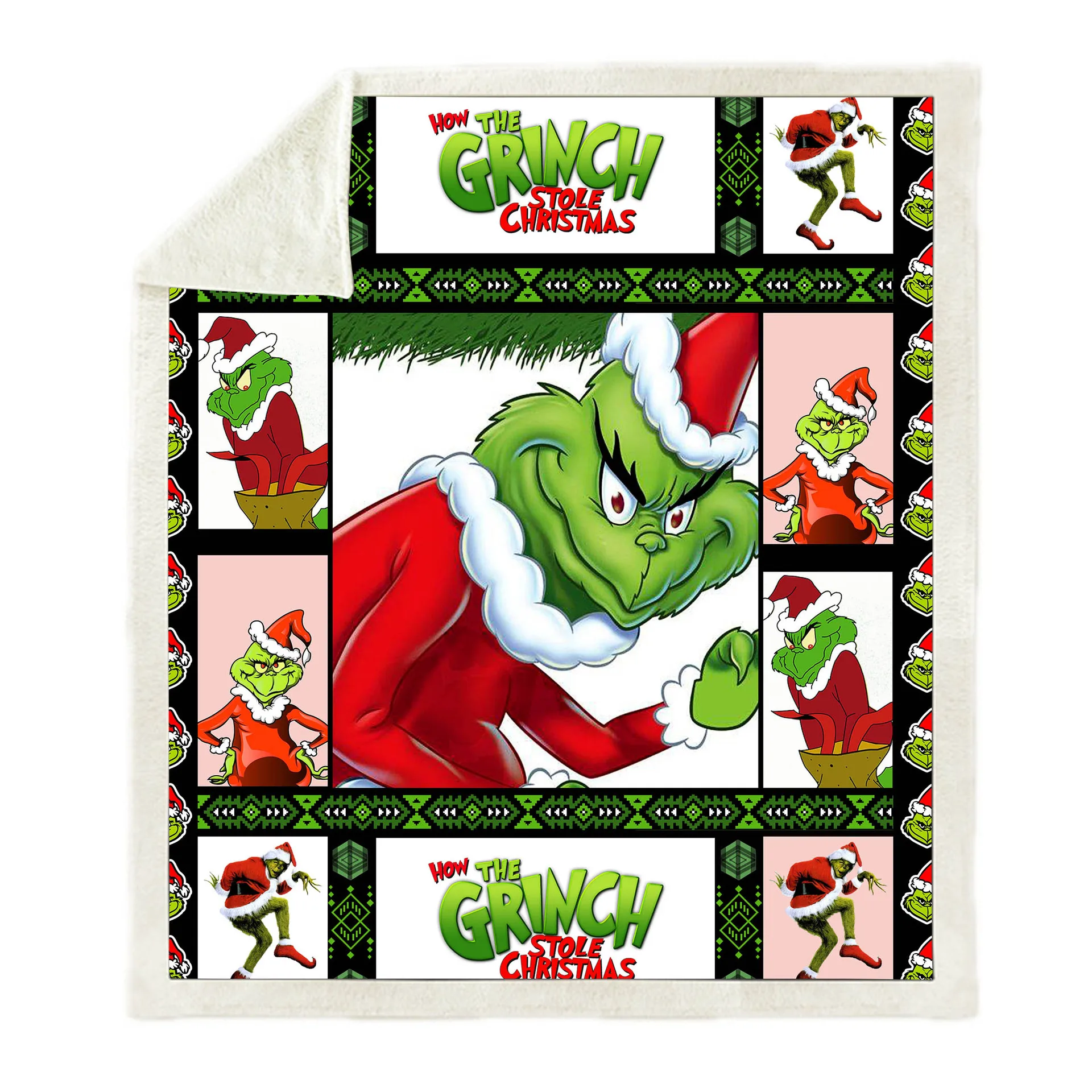 3D How the Grinch рождественское покрывало диван фланель шотландский узор напечатанное