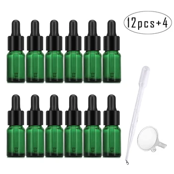 

12pcs Portable Green Glass Bottles 10ml Essential oil bottle Travel Refillable Bottles Liquid Reagent Pipette Bottle Kit