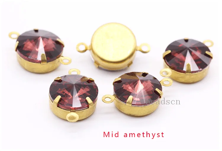 mid amethyst Все размеры Цвета круглые Rivoli с хрустальными камнями, с двойной Daggle бусины кулоны с резиновыми полосками продается ювелирных Золотое литье для украшения обуви ювелирные изделия аксессуары - Цвет: mid amethyst