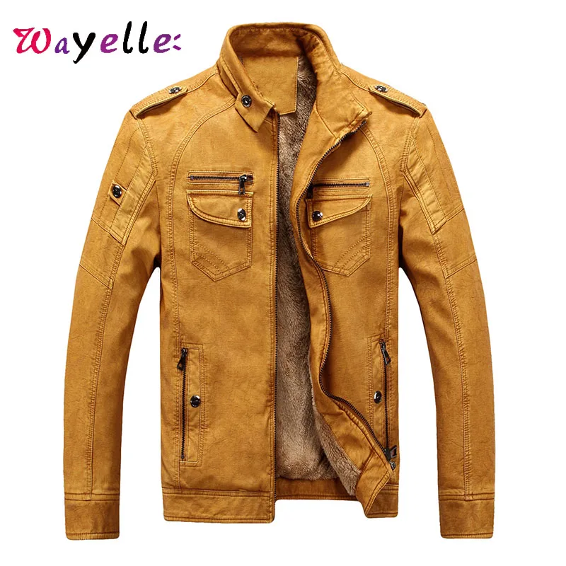 

PU Leather Jackets for Men 2019 Winter Warm Plus Velvet Casual Men Jackets Pockets Motorcycle Windproof PU Leather Jacket Men