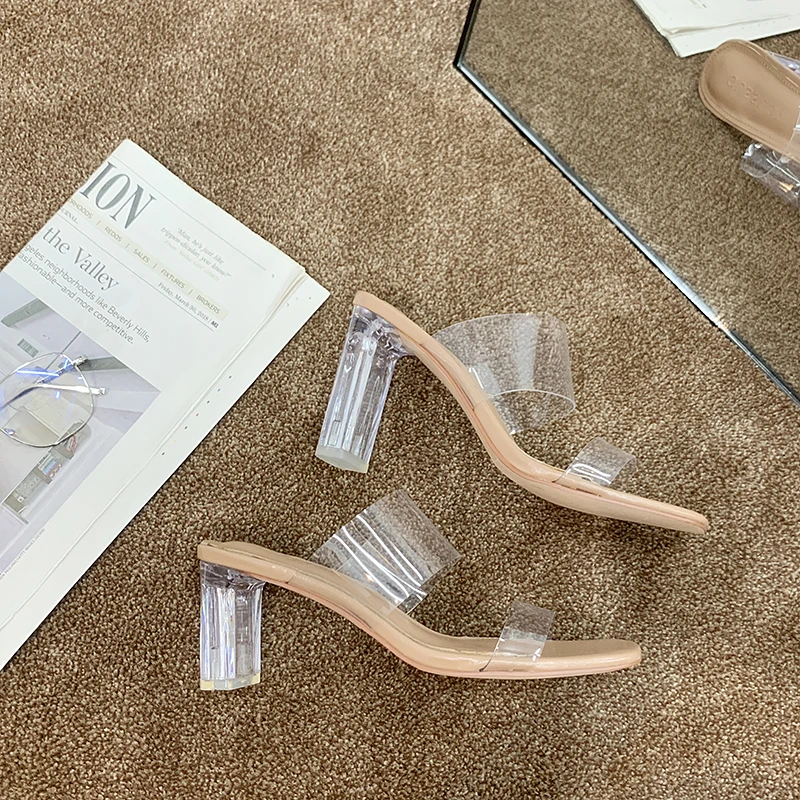 

2020 Transparent Candy Color Female Beach Slippers Women Sexy Sandals PVC Soles Roman Style Women's High Heel Slippers U24-06