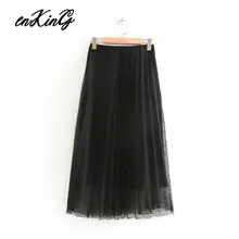 Английский стиль элегантное газовое платье в горошек с вышивкой и изображением Плиссированные Миди юбка женская faldas mujer moda длинные юбки для женщин