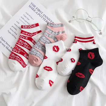 

5 Pairs/ Socks Women Cotton Socks Summer Spring Sock Casual Red Heart Women Socks Cotton Boat Socks Personality Socks
