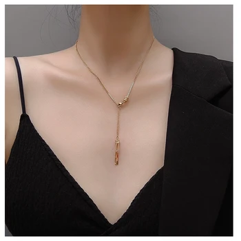 

Amaiyllis 18k Gold Long Chain CZ Zircon Clavicle Necklace Pendants Simple Personality Party Necklace For Female Jewelry Gift