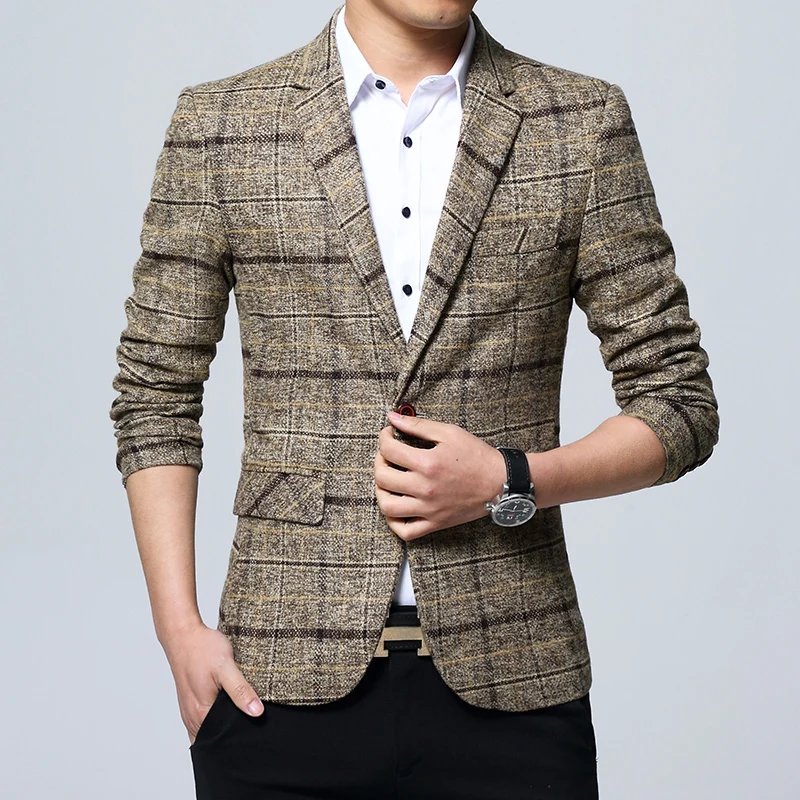 New Mens Blazers Slim Fit Suits for Men Business Formal Blazer Mens Wedding Suit Jackets Male Fashion Plaid Mens Blazer Jacket 3