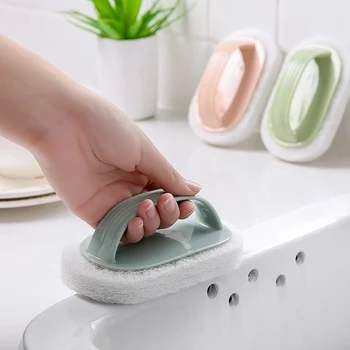 

1 Pcs Solid Color With Handle Bath PP Brush Tile Brush Kitchen Decontamination Brush Magic Pot Sponge Cleaning Brush