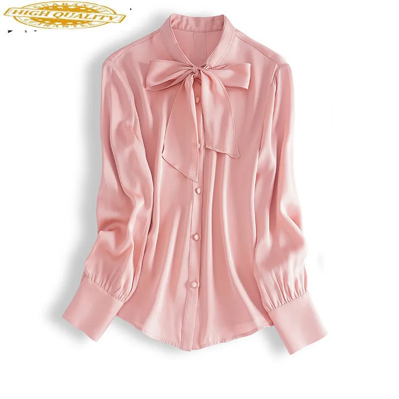

Real Silk Shirt Womens Tops and Blouses Vintage Blouse Spring Autumn Korean Office Lady Clothing Blusas 2020 3401 YY2625