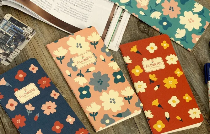 4pack vintage flowers series soft copybook notebook paper pad marker pocket memo book for school and office supplies | Канцтовары для