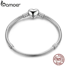 BAMOER Аутентичные 925 пробы Серебряная цепочка в виде змеи, браслет в виде сердца и браслет, роскошные серебряные ювелирные изделия PAS917
