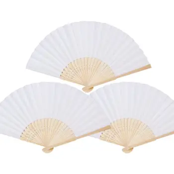 

100pcs white paper hand fan White Bamboo Folding Fan Handheld Fans Paper Folded Fan for Wedding Party and Home Decoration