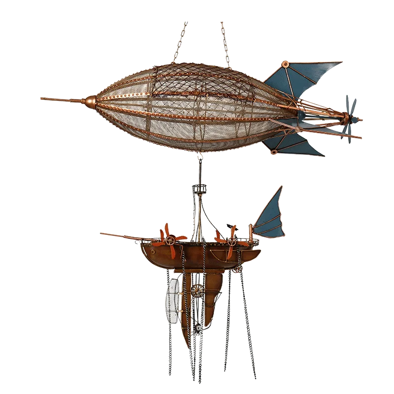 Retro Industrial Wind Wrought Iron Hot Air Balloon Airship Model Home Wall Decor Bar Restaurant Wall Hanging Accessories Crafts