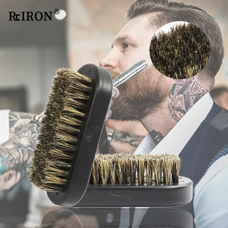 

Щетка для бороды RIRON с натуральной щетиной кабана, профессиональная Массажная щетка для парикмахерской, инструмент для чистки Мужской Бороды