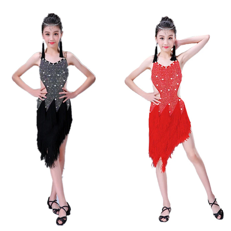 

Новые детские костюмы для латиноамериканских танцев платье с бахромой Женская одежда для соревнований новая юбка с блестками