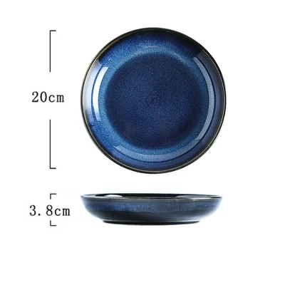 KINGLANG японская голубая печь глазурованная керамическая посуда набор рисовая миска тарелка ложка Udon Ramen суповая миска блюдо - Цвет: 8inch deep plate
