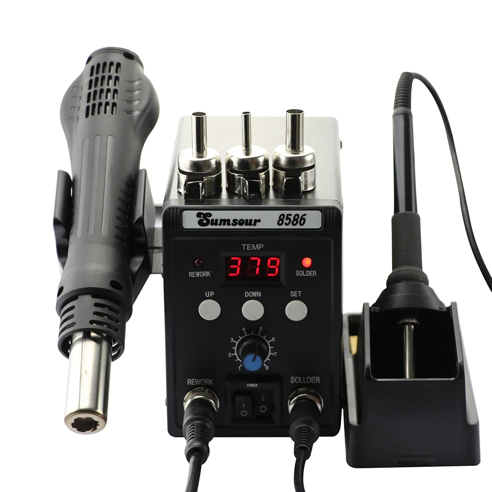 hot air soldering 8586 Soldering Station LCD Display Adjustable Temperature Electric Soldering Iron Hot Air Gun 2In1 Rework Welding Repair Tool hot stapler plastic welder Welding Equipment