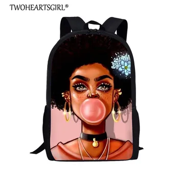 

Twoheartsgirl Art Black African Girl Student Backpack Teenager Children Girls Back Packs Leisure Light Weight Primary Rucksack