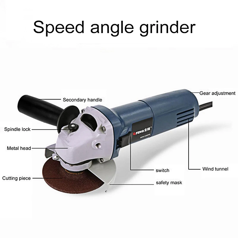 

2023 Electric Angle Grinder 13000 RPM Variable Speed 880W Copper Motor Grinding Machine Material Removal Cut-Off Power Tools