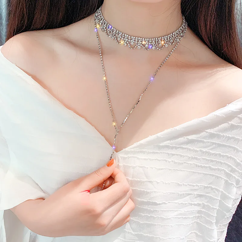 

Shiny Rhinestone Tassel Neck Chain Choker Neck Necklace Neck Ornament Female Sexy Collarbone Chain Female Necklace Jewelry