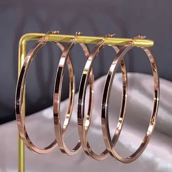 

Pure 18K Rose Gold Earrings Women AU750 Gold Smooth Circle Hoop Earrings