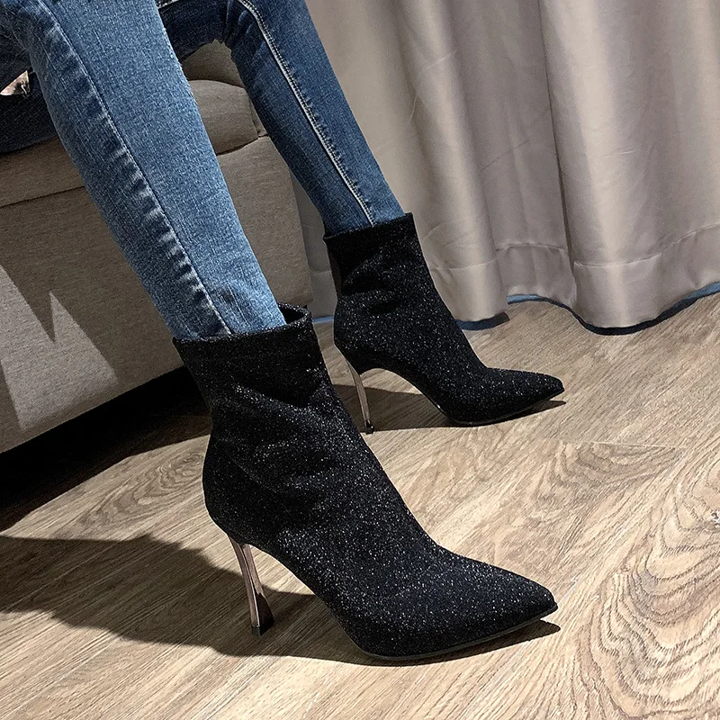 

833-1 Autumn & Winter 2019 New Style Thin Heeled Pointed-Toe High Heel Boots Children Tube Stretch Boots Thin Boots Single Boots