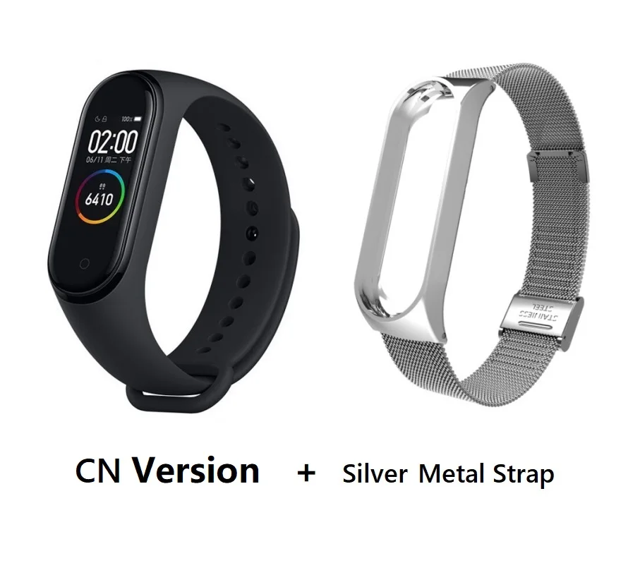CN sliver metal Глобальная версия Xiaomi Mi Band 3 Смарт-Браслет фитнес-браслет 3 большой сенсорный экран сообщение частота сердечных сокращений Smartband - Цвет: CN sliver metal
