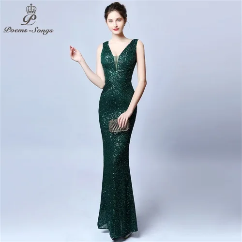 Сексуальное вечернее платье в стиле талии; vestido de festa; элегантные яркие цвета; длинные платья с блестками для выпускного вечера; торжественное праздничное платье; светоотражающее платье - Цвет: Зеленый